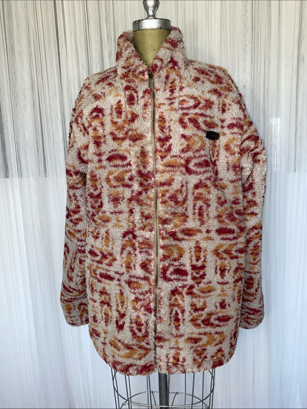 Columbia Disney Frozen II Cream, Red & Tan Patterned Heavy Teddy Jacket Size L